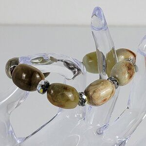 Gemstone Bead Bracelet Silver-Tone Magnetic Clasp Multicolor Olive Brown 8In